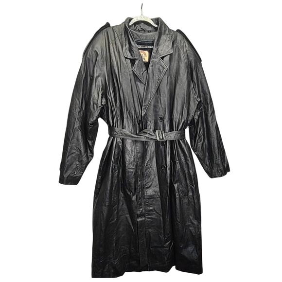 Vintage Y2K Phase 2 Mens Tuxedo Cut Long Genuine Leather Trench Coat Belt 90s
